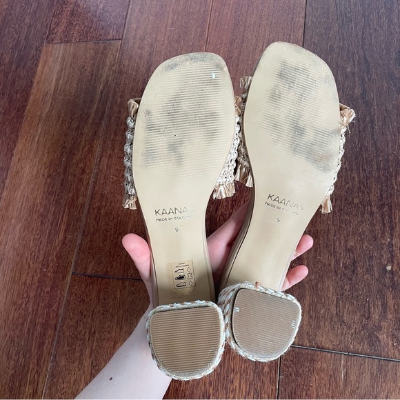 Kaanas Open Toe Heels Shoes Sumatra Tan Block Frayed Woven Sandal Womens Size 9 - Picture 9 of 11
